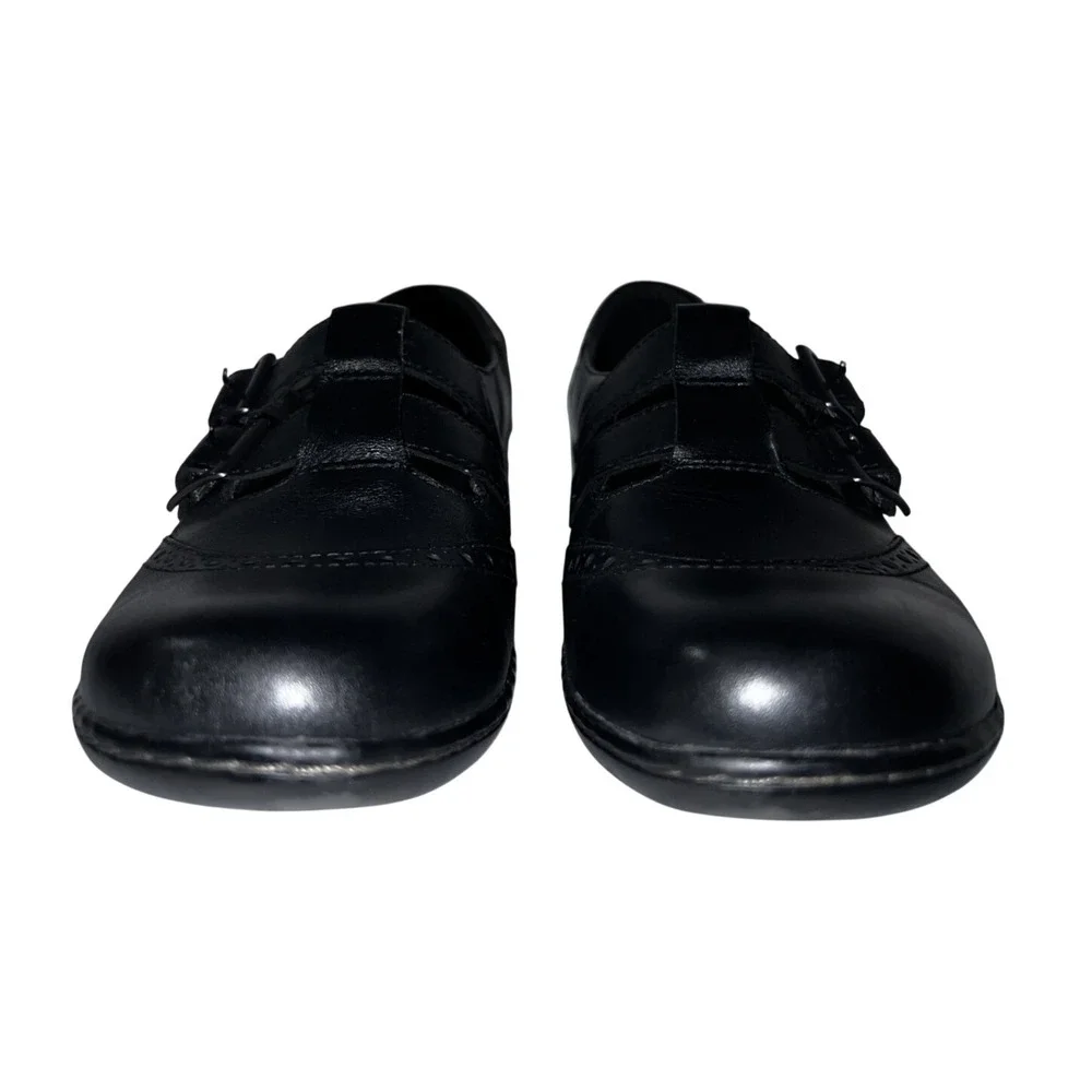 Clarks Bendables Black Leather Double Buckle Mary Jane Brogue Shoes Womens 9.5M